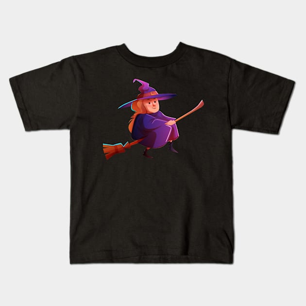 Witch Flying Kids T-Shirt by Mako Design 